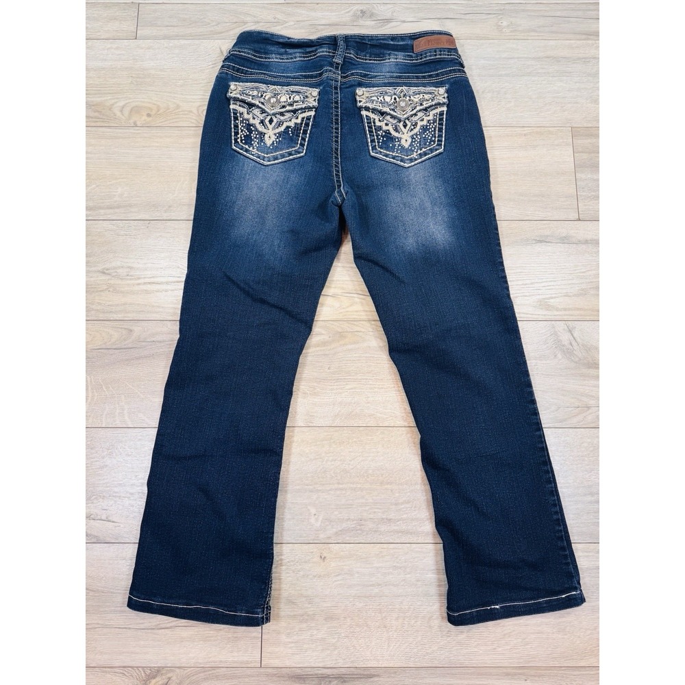 Wallflower Jeans Sz 7 Straight Embellished Rhinestones Dark Wash 29x26